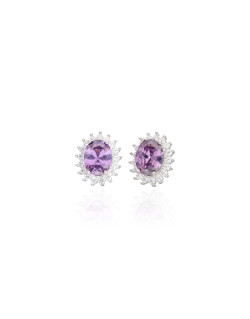 Boucles d'oreilles AÉLYS en Argent 925/1000 avec Oxydes Violet et Blancs - AE-B6OZ0525