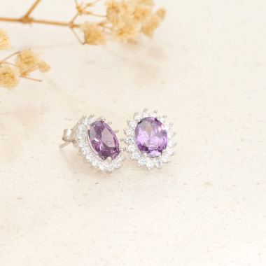 Boucles d'oreilles AÉLYS en Argent 925/1000 avec Oxydes Violet et Blancs - AE-B6OZ0525