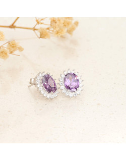 Boucles d'oreilles AÉLYS en Argent 925/1000 avec Oxydes Violet et Blancs - AE-B6OZ0525