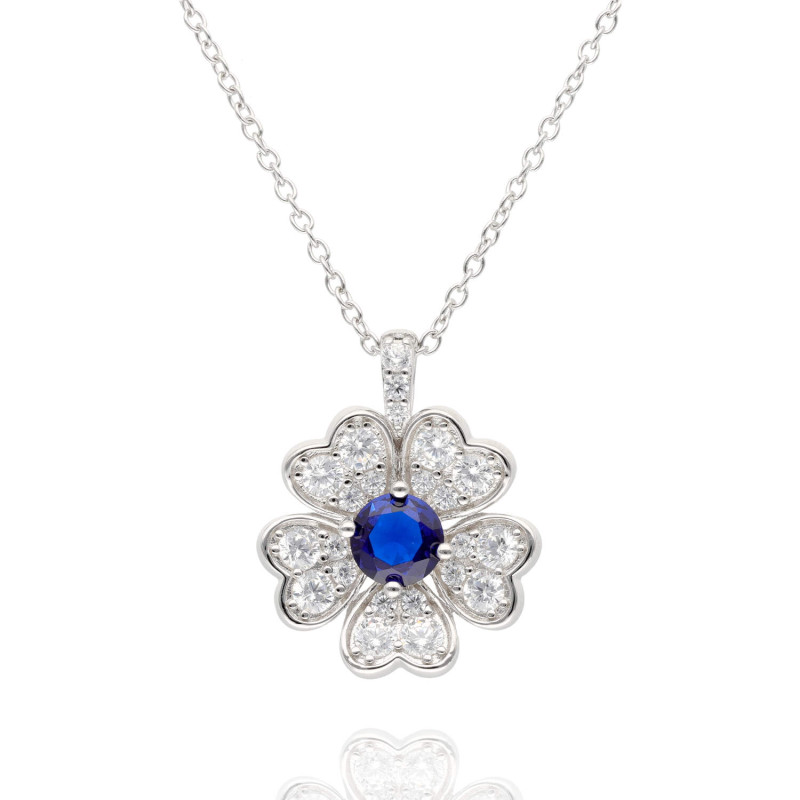 Collier Fleur AÉLYS en Argent 925/1000 avec Oxydes Bleu et Blancs - AE-C6OZ0371