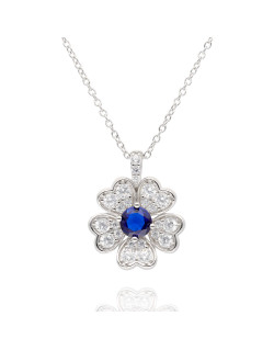 Collier Fleur AÉLYS en Argent 925/1000 avec Oxydes Bleu et Blancs - AE-C6OZ0371