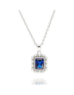 Collier AÉLYS en Argent 925/1000 avec Oxyde Bleu Rectangle et Perles Synthétiques - AE-C6OZ0372