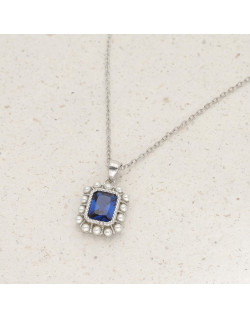 Collier AÉLYS en Argent 925/1000 avec Oxyde Bleu Rectangle et Perles Synthétiques - AE-C6OZ0372