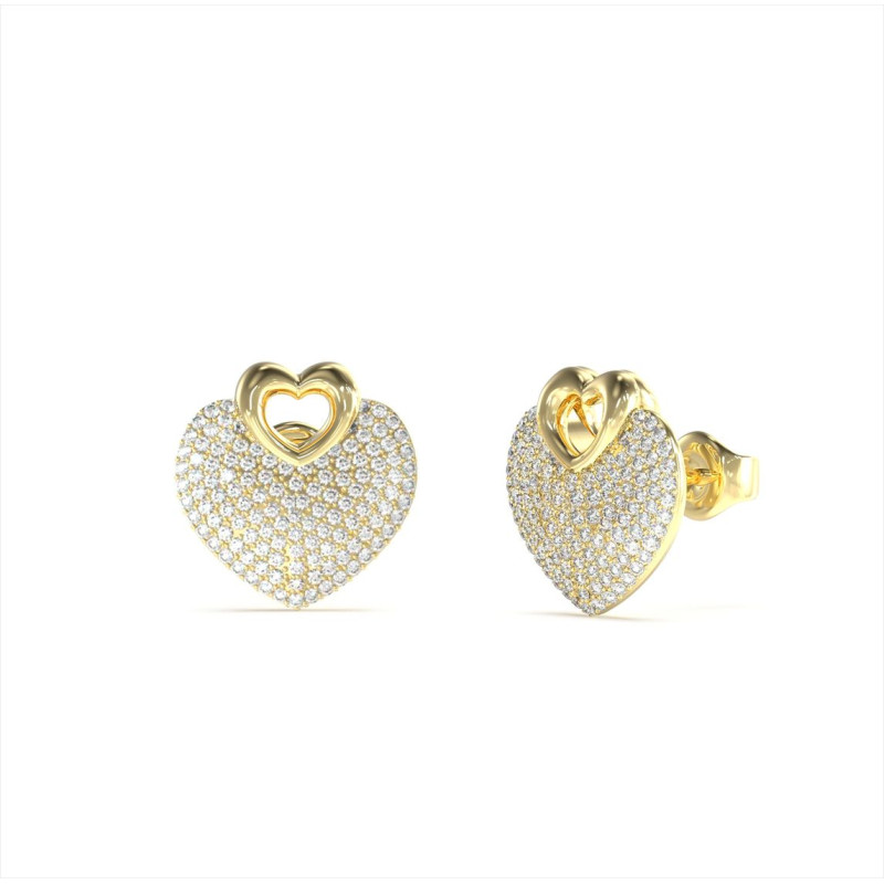 Boucles d'oreilles Cœur CRAZY IN LOVE - GUESS Femme en Acier Doré et Zircons - JUBE05213JWYG