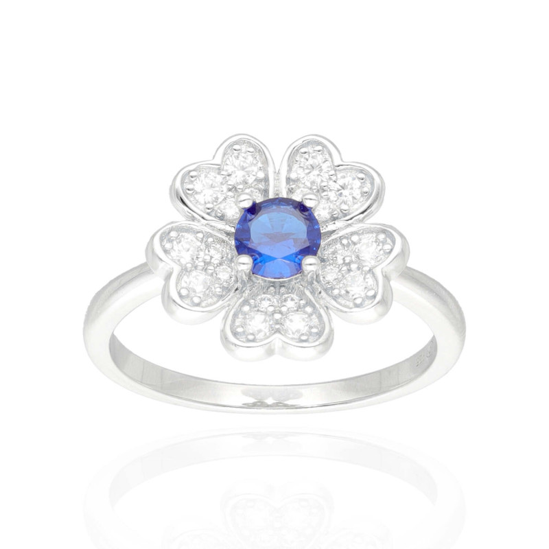 Bague Fleur AÉLYS en Argent 925/1000 avec Oxydes Bleu et Blancs - AE-BA6OZ0345