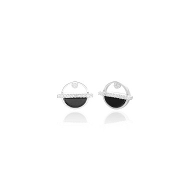 Boucles d'oreilles AÉLYS en Argent 925/1000 avec Émail Noir et Ligne d'Oxydes - AE-B6OZ0527