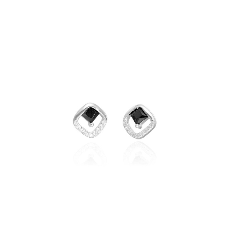 Boucles d'oreilles Losanges AÉLYS en Argent 925/1000 avec Oxydes Carrés Noir et Oxydes Blancs - AE-B6OZ0528