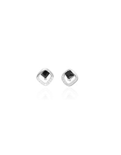 Boucles d'oreilles Losanges AÉLYS en Argent 925/1000 avec Oxydes Carrés Noir et Oxydes Blancs - AE-B6OZ0528