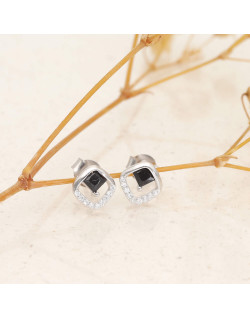 Boucles d'oreilles Losanges AÉLYS en Argent 925/1000 avec Oxydes Carrés Noir et Oxydes Blancs - AE-B6OZ0528