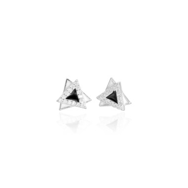 Boucles d'oreilles Triangles AÉLYS en Argent 925/1000 avec Émail Noir et Blanc et Oxydes - AE-B6OZ0530