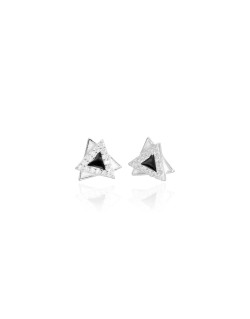 Boucles d'oreilles Triangles AÉLYS en Argent 925/1000 avec Émail Noir et Blanc et Oxydes - AE-B6OZ0530