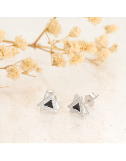 Boucles d'oreilles Triangles AÉLYS en Argent 925/1000 avec Émail Noir et Blanc et Oxydes - AE-B6OZ0530