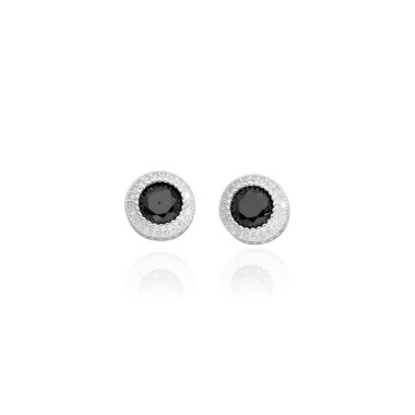 Boucles d'oreilles AÉLYS en Argent 925/1000 avec Oxyde Noir Central et Oxydes Blancs - AE-B6OZ0532