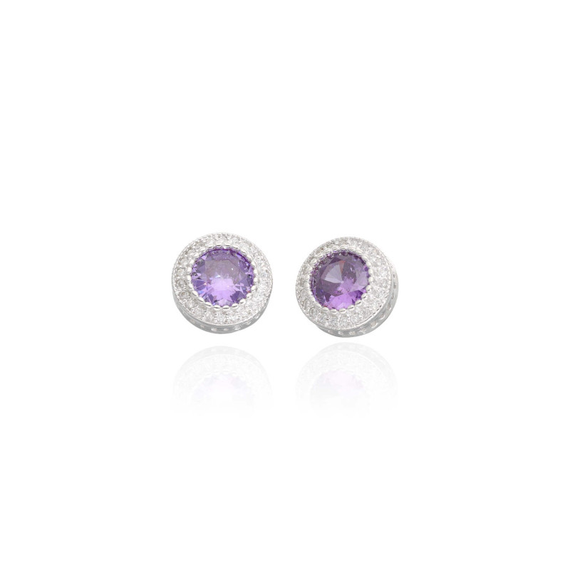 Boucles d'oreilles AÉLYS en Argent 925/1000 avec Oxyde Violet Central et Oxydes Blancs - AE-B6OZ0533