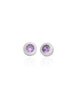 Boucles d'oreilles AÉLYS en Argent 925/1000 avec Oxyde Violet Central et Oxydes Blancs - AE-B6OZ0533