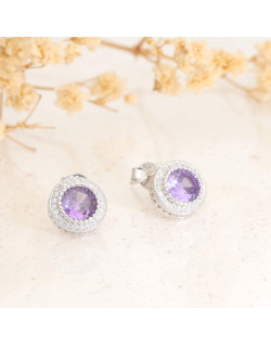 Boucles d'oreilles AÉLYS en Argent 925/1000 avec Oxyde Violet Central et Oxydes Blancs - AE-B6OZ0533