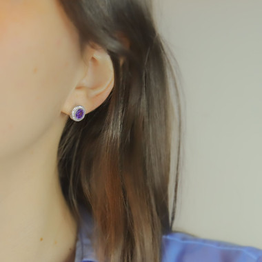 Boucles d'oreilles AÉLYS en Argent 925/1000 avec Oxyde Violet Central et Oxydes Blancs - AE-B6OZ0533