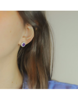 Boucles d'oreilles AÉLYS en Argent 925/1000 avec Oxyde Violet Central et Oxydes Blancs - AE-B6OZ0533