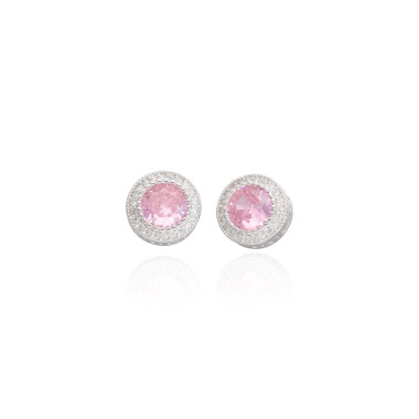 Boucles d'oreilles AÉLYS en Argent 925/1000 avec Oxyde Rose Central et Oxydes Blancs - AE-B6OZ0534