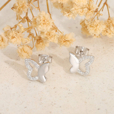 Boucles d'oreilles Papillons AÉLYS en Argent 925/1000 et Oxydes - AE-B6OZ0540