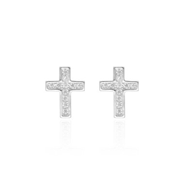 Boucles d'oreilles Croix AÉLYS en Argent 925/1000 et Oxydes - AE-B6OZ0541