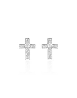 Boucles d'oreilles Croix AÉLYS en Argent 925/1000 et Oxydes - AE-B6OZ0541