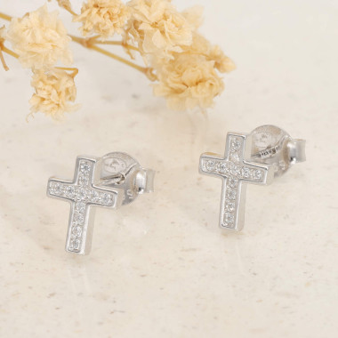 Boucles d'oreilles Croix AÉLYS en Argent 925/1000 et Oxydes - AE-B6OZ0541