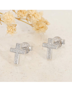 Boucles d'oreilles Croix AÉLYS en Argent 925/1000 et Oxydes - AE-B6OZ0541