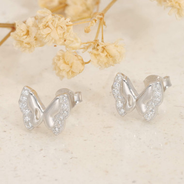 Boucles d'oreilles Papillons AÉLYS en Argent 925/1000 et Oxydes - AE-B6OZ0543