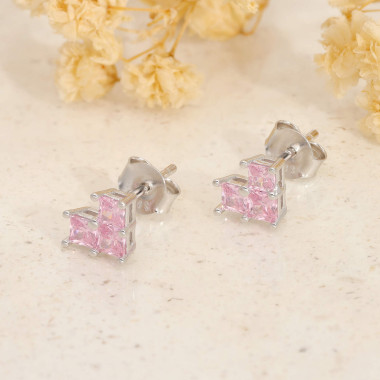 Boucles d'oreilles Cœur AÉLYS en Argent 925/1000 et Oxydes Carrés Rose - AE-B6OZ0544