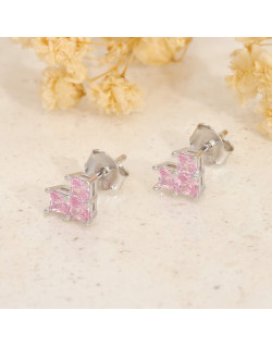 Boucles d'oreilles Cœur AÉLYS en Argent 925/1000 et Oxydes Carrés Rose - AE-B6OZ0544