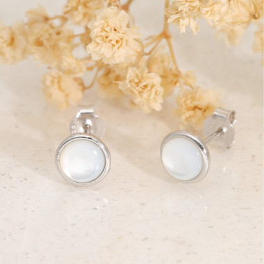 Boucles d'oreilles AÉLYS en Argent 925/1000 avec Nacre Blanche - AE-B6NA0002