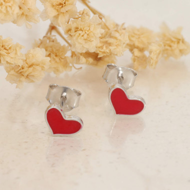 Boucles d'oreilles Cœur AÉLYS en Argent 925/1000 et Émail Rouge - AE-B60301