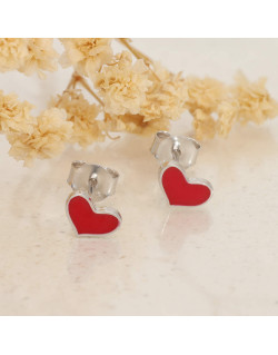 Boucles d'oreilles Cœur AÉLYS en Argent 925/1000 et Émail Rouge - AE-B60301