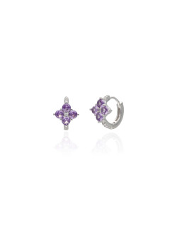 Créoles Fleur AÉLYS en Argent 925/1000 avec Oxydes Violets et Blancs - 0,9 cm - AE-B6OZ0556