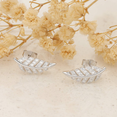 Boucles d'oreilles Feuille AÉLYS en Argent 925/1000 avec Oxydes - AE-B6OZ0558