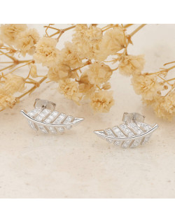 Boucles d'oreilles Feuille AÉLYS en Argent 925/1000 avec Oxydes - AE-B6OZ0558