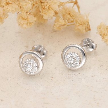 Boucles d'oreilles Fleur AÉLYS en Argent 925/1000 avec Oxydes - 0,8 cm - AE-B6OZ0562