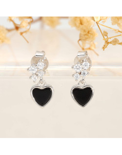 Boucles d'oreilles Cœur AÉLYS en Argent 925/1000 avec Émail Noir et Oxydes - AE-B6OZ0567