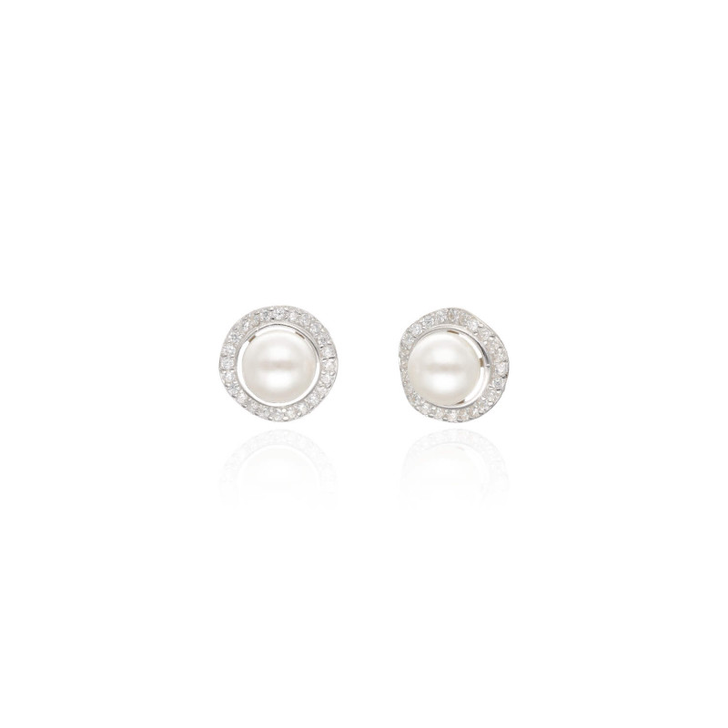 Boucles d'oreilles AÉLYS en Argent 925/1000 avec Perles Blanches et Oxydes - 1,1 cm - AE-B6PL0057