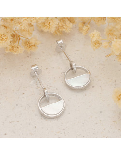 Boucles d'oreilles ÉCLAT DE LUNE en Argent 925/1000 avec Nacre et Oxydes - 1 cm - AE-B6NA0005