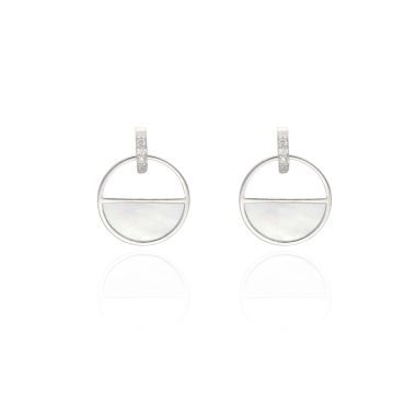 Boucles d'oreilles ÉCLAT DE LUNE en Argent 925/1000 avec Nacre et Oxydes - 1 cm - AE-B6NA0005