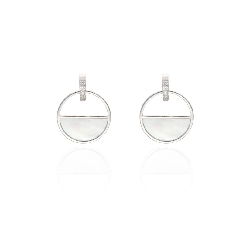 Boucles d'oreilles ÉCLAT DE LUNE en Argent 925/1000 avec Nacre et Oxydes - 1 cm - AE-B6NA0005