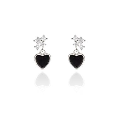 Boucles d'oreilles Cœur AÉLYS en Argent 925/1000 avec Émail Noir et Oxydes - AE-B6OZ0567