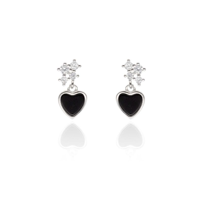 Boucles d'oreilles Cœur AÉLYS en Argent 925/1000 avec Émail Noir et Oxydes - AE-B6OZ0567