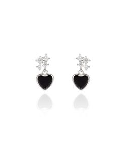 Boucles d'oreilles Cœur AÉLYS en Argent 925/1000 avec Émail Noir et Oxydes - AE-B6OZ0567