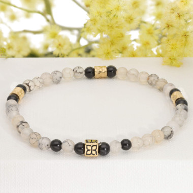 Bracelet CAIRN en Acier avec Agate Noire et Blanche - AE-BR7AG0029