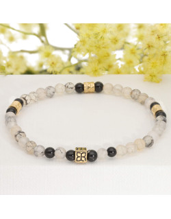 Bracelet CAIRN en Acier avec Agate Noire et Blanche - AE-BR7AG0029