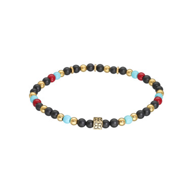 Bracelet CAIRN en Acier avec Agate Noire, Turquoise et Verre Rouge - AE-BR7AG0031