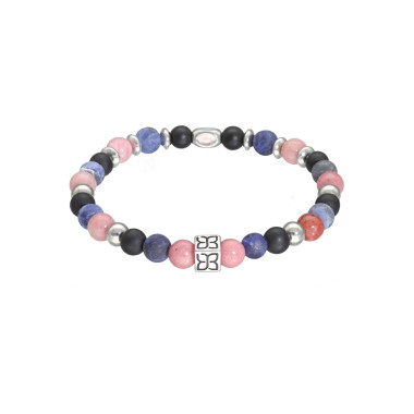 Bracelet CAIRN en Acier avec Agate Noire, Rhodonite et Sodalite - AE-BR7SD0006